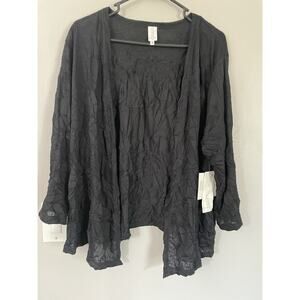 Jones New York Black Open Front Cardigan NWT 2X Career Crinkle Pleating Travel